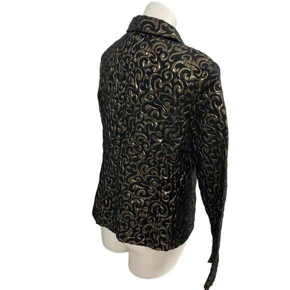 Chicos Blazer Womens Size 2 US 12 Gold Foil Party Holiday Work Office Jacket - Picture 5 of 16